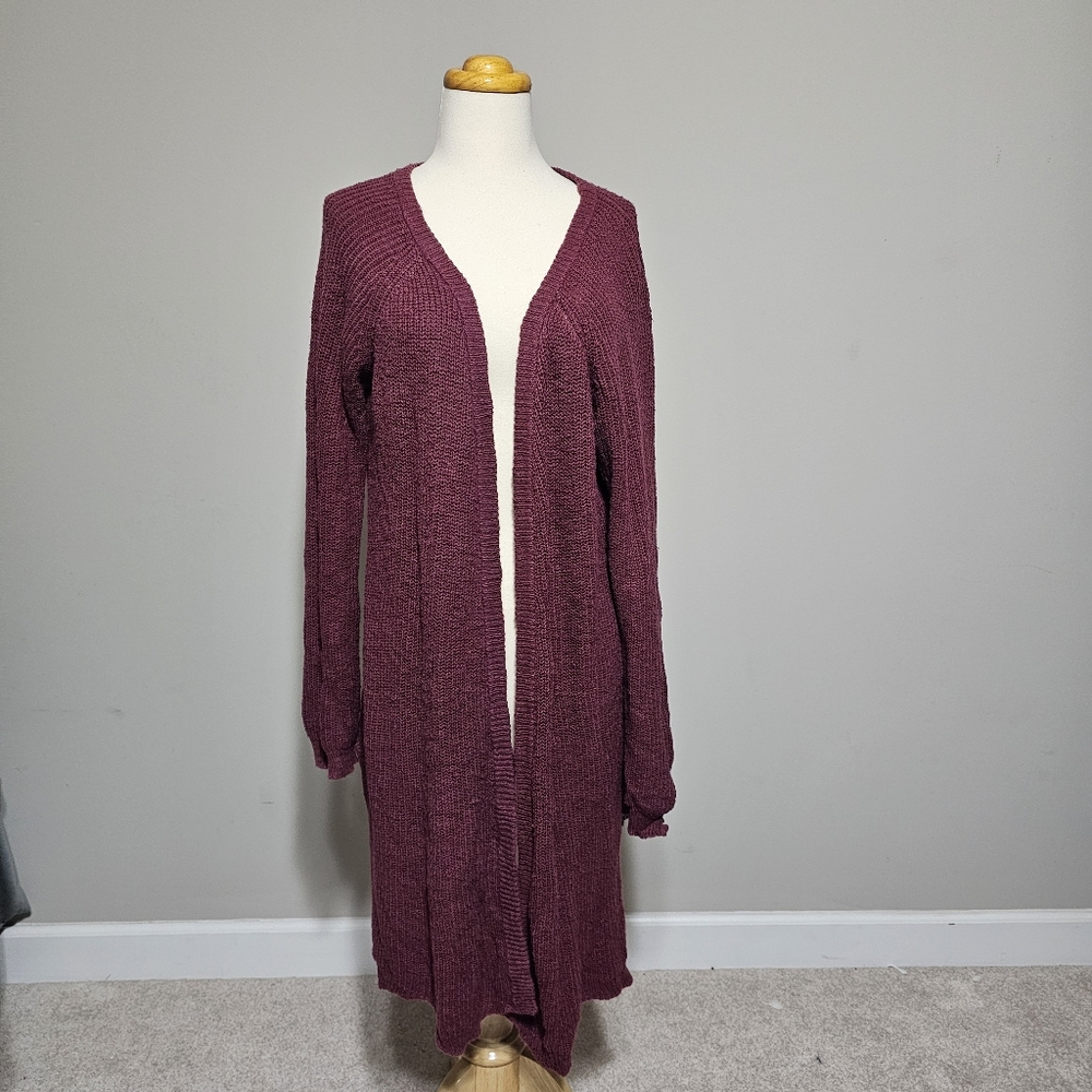 Oh m G Burgundy Long Open Cardigan Duster L
